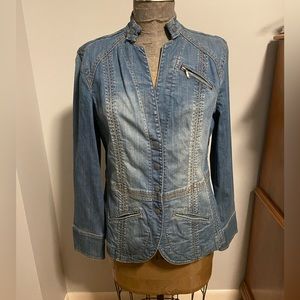 One of a kind Upcycled jean jacket/jean blazer